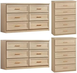 RWYHG 4 Piece Dresser for Bedroom Set Furniture Wood Closet Gold Handle