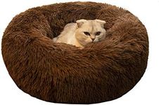 BODISEINT Modern Soft Plush Round Pet Bed for Cats or Small Dogs, Mini Medium Sized Dog Cat Bed Self Warming Autumn Winter Indoor Snooze Sleeping Cozy Kitty Teddy Kennel (M(23.6”Dx7.9 H), Chocolate)