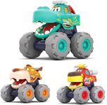 MOONTOY Toy Cars for 1 2 3 Year Old Boys, 3 Pack Friction Powered Cars Pull Back Toy Cars Set - Bull Truck, Leopard Truck, Crocodile Trucks, Push and Go Toy Cars for Toddler Boys Baby Gift