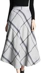 Tanming Women's Winter Warm Elastic Waist Wool Plaid A-Line Pleated Long Skirt (Gray-XL)