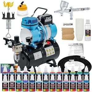 Master Airbrush Cool Runner II Dual Fan Air Storage Tank Compressor System Kit with a G44 Fine Detail Control 0.2mm Tip Airbrush, 24 Color Acrylic Paint Artist Set, Holders, Cleaning Pot, How-To Guide
