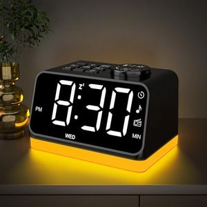 AFEXOA Radio Reveil Digital avec Double Alarme,Réveil Numérique Chiffre Coloré avec Radio FM et 2 Ports de Chargement USB,Réveil Matin avec 8 Lumières, Snooze,Aide au Sommeil,Minuterie (Noir)