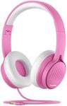 TuneFlux Upgraded Kids Headphones, Wired Toddler Headphones, 85dB Limited Volume On Ear Headphones, Portable Foldable Design, Stereo Sound Kids Headphones for School/Tablet/Travel-Pink