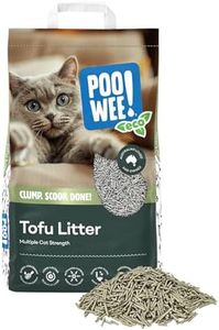 POOWEE! Flushable Eco Tofu Cat & Kitten Litter with Activated Carbon, 5kg, Sustainably Made from Soybean Fibre (Tofu), Activated Carbon Odour Neutraliser, Australian Owned, Unscented, Low Dust