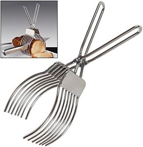 Stainless Steel Roast Beef Cutting Tongs Meat Bread Slicing Tong Onion Tomato Holder For Slicing Vegetable Fruits Cutting Kitchen Aid