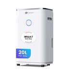 PureMate 20L Dehumidifier for Home, Adjustable​ Humidity Sensor​, Digital Display, Large 6.5L​ Water Tank​, Continuous Drainage, Sleep Mode, Laundry Drying​, 24H Timer​, Ideal for Damp​ & Condensation