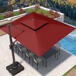 Deconk 9' X 12' Cantilever Patio Umbrella 360°Rotation Rectangular Outdoor Umbrella, Double Top Large Offset Sun Shade Umbrella for Garden Deck Pool Backyard Patio, Red