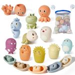 Silicone Animal Bath Toys with Floating Boats for Toddlers 1-3, 15 PCS Mold Free Bathtub Toy for Infants 6-12 Months, Eco-Friendly Non Toxic Water Table Toys…