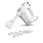 Bosch CleverMixx MFQ24200 hand mixer, 2 beaters, 2 stainless steel dough hooks, dishwasher-safe, 4 levels, lightweight, quiet, 400 W, white/stainless steel