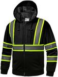 FFTSAFEWARP High Visibility Hoodie for Men Class 3 Hi Vis Work Safety Hoodies Fleece Lined Reflective Sweatshirt Construction with Zipper Black Bottom