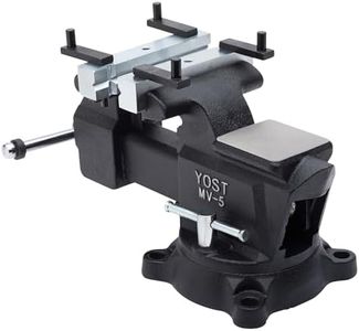 Yost MV-5 Multipurpose 5" Wide Jaw Homeowners Bench Vise | Industrial & Workshop-Grade Work Table Mechanic Tools for Wood Working, Metal Works, & DIY Projects | 360° Swivel Base | Includes 4 Jaw Dogs