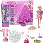 Barbie Colour Reveal Foam! Doll & Pet Friend with 25 Surprises: Scented Bubbles, Outfits, Hair Extension, Kid Bracelet & Charm Hidden in Sand; Sunny Watermelon-Theme