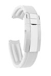 Bandini Curved End Rubber Watch Band with Deployment Clasp for Rolex Men's Watch Submariner, Daytona, Ghost, Yachtmaster & More, Curved Rubber Watch Strap for Round Cases - Waterproof - White, 20mm