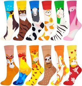 Fasefunn Womens Funny Socks Fun Colorful Character Food Patterned Sock Calf, Premium Cotton, Size 6-11, 12 Pairs US031206