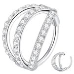 Popuhoops 20G 7mm Silver Triple Hoop Nose Ring Clear CZ Cubic Zirconia 316L Surgical Steel Cartilage Earring Septum Jewelry Seamless Hinged Clicker Ring 0.8mm Daith Tragus Helix Rook Piercing Lip Ring