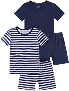 JunNeng Bamboo Viscose Pajamas for Toddler 4 Piece Summer Baby Boys Snug Fit Short Sleeve Striped PJs Sleepwear, 6-7 Years