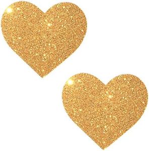 Neva Nude Golden Fairy Dust Glitter I Heart U Nipztix Pasties Nipple Covers for Festivals, Raves, Parties, Lingerie and More, Medical Grade Adhesive, Waterproof and Sweatproof, Made in USA