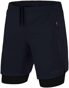 TCA Hombre Ultra Pantalón Corto 2 en 1 con Bolsillo con Cremallera - Azul Oscuro/Negro (2X Bolsillos con Cremallera), M