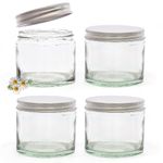 Elegant and Durable 250ml Large Clear Glass Jars with Airtight Silver Lids - Perfect for Candlemaking, Storage, DIY Beauty and Gifting - Heat-Resistant, Refillable & Stylishly Compact - Set of 4