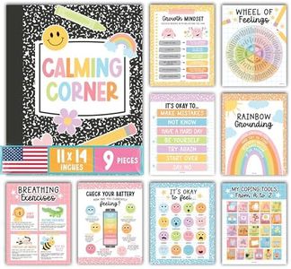 Hadley Designs Calming Corner Posters for Classroom Decor -9 Calm Down Corner Supplies Classroom Must Haves, 11x14 Feelings Emotions Chart for Kids, Pastel Mental Health Posters for School Counselors