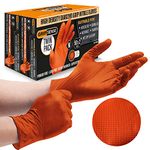 GripSense Nitrile Gloves (2 Packs of 50) - High Density Diamond Grip Orange Gloves - Latex & Powder Free Orange Nitrile Gloves Medium - Mechanic Gloves Extra Thick & Super Strong - Max Dexterity L5