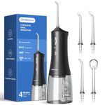 Operan Water Dental Flossers for Teeth Cleaning Upgraded 300ml Cordless Water Flossers Portable Rechargeable Oral Irrigator with 4 Modes 4 Jet Tips IPX7 Waterproof Water Floss for Home Travel (Black)