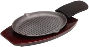 Mr. Bar-B-Q 06108Y Cast-Iron Ribbed Fajita Platter Set