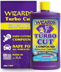 Wizards Turbo Cut Compound - Removes 1200 to 1500 Scratches - Renews, Restores and Fast Cuts Dead and Faded Paints, Gelcoat and Fiberglass - High Gloss Finish - Water Based Car Scratch Remover - 32 oz