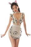 Women Sexy Maid Costume Furry Cow Milk Lingerie Cute Kawaii Leopard Maid Bikini Set Anime Cosplay Apron Uniform Babydoll Nightwear