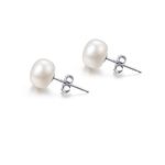 7MM White Pearl Earrings Real 925 Sterling Silver Button Freshwater Cultured Pearl Stud Earrings