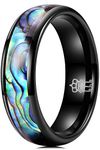 THREE KEYS JEWELRY Men Women 6mm Wedding Bands Tungsten Abalone Shell Inlay Viking Carbide Ring with Jewels Polished Infinity Unique for Him Black Size 11