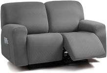 ULTICOR Squared Jacquard Design, Reclining Loveseat Slipcover, 48" - 65" L, 2 seat 6-Piece Loveseat Recliner Cover,Loveseat Reclining Sofa Cover, Washable (Loveseat Recliner Cover, Dark Grey)