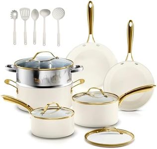 Gotham Steel 15 Pc Pots and Pans Set - Non Stick Ceramic Cookware Set, Dishwasher Safe, Non Toxic, Cream White