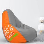 Pi Bean Bags-Bean Bag with Beans Filled XXXXL-for Adults-Printed- Max User Height : 5.5 Ft.-Weight : 80 Kgs-Filled Bean Bags (Design : All I Need is bohot Paise-Orange Grey)