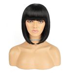 Short Bob Wigs for Women With Bangs Black Short Straight Wig for Women Heat Resistant Fiber Synthetic Wig Halloween Cosplay Party Wig （12 Inch,1B）