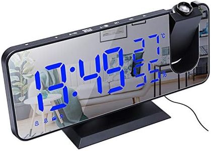 ThreeH Proyección Despertador Radio Reloj Despertador Digital 4 Atenuador y Giratorio 180 ° y 2 Sonidos Pantalla Espejo Grande 7.4 '' Negro-Azul