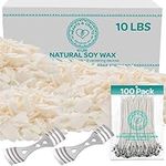 Hearts & Crafts Natural Soy Wax | Candle Making Wax Supplies | 4.5kg Soy Wax for DIY Candle Making with 150 15cm Pre-Waxed Candle Wicks & 2 Metal Centering Devices | Soy Wax Flakes