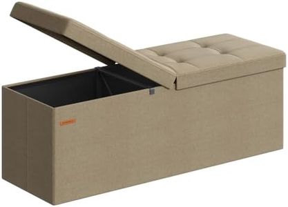 SONGMICS Mazie Collection - 43 Inches Storage Ottoman, Foldable Storage Bench with Flipping Lid, 660 lb Load Capacity, for Entryway, Living Room, Bedroom, Camel Brown ULSF076K01