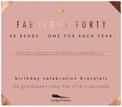 Lucky Feather 40th Birthday Gifts for Women, 14K Gold Dipped Beads Bracelet on Adjustable 7"- 8" Cord - Perfect 40th Birthday Gift Ideas for Her, 8 inch, Rose Gold