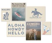 MINI ZOZI Coastal Cowgirl Wall Art Set Of 6 Blue Posters Prints Surfer Room Decor Aesthetic Surf Granddaughter Girls Teen Bedroom Beach Decorations Poster Beachy Ocean Funky Cool Preppy Trendy Gifts