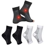 4 Pairs Plantar Fasciitis Socks Neuropathy Socks Ankle Compression Socks for Women Men Medical Ankle Support Brace Wide Calf Compression Socks for Flying, Running (4 Pairs Black+White, M(5-7.5))