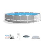 Intex 26731EH 18 Foot by 48 Inch Round Prism Frame Above Ground Swimming Pool Set with 1500 GPH Filter Pump, Ladder, Ground Cloth, and Pool Cover