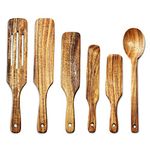 Wooden Spoons for Cooking, ADLORYEA 6 pcs Natural Teak Wooden Kitchen Utensils Set, Heat Resistant Non Stick Wood Kitchen Essentials Tools with Hanging Hole, Wooden Spatula for Stirring and Mixing