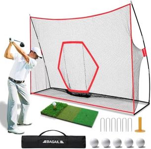 BAGAIL Golf Net, 10 x 7 ft Heavy Duty Golf Practice Net and Tri-Turf Mat, Portable Golf Net with Carry Bag, Golf Training Aid Hitting Driving Chipping Nets for Backyard Outdoor Indoor - G9 Max