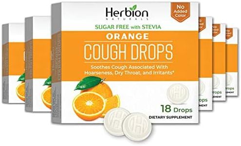 Herbion Naturals Cough Drops with Orange Flavor, Sugar-Free with Stevia, Soothes Cough, for Adults, Children 6 Years and Above, 6 Pack (108 Lozenges)