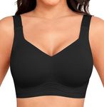 Yommay Plus Size Bras for Women No Wired Full Coverage Bras Comfort Ladies Sleep Everyday Bras with Padded,Black,4XL