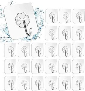 Haundry Adhesive Hooks Kitchen Wall Hooks- 24 Packs Heavy Duty 13.2lb(Max) Nail Free Sticky Hangers with Stainless Hooks Reusable Utility Towel Bath Ceiling Hooks (Adhesive Hooks)