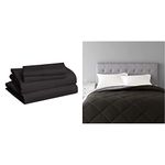 AmazonBasics Light-Weight Microfiber Sheet Set + Reversible Comforter Blanket - Full/Queen, Black/Gray