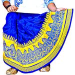 Gouri Collections Men's Ready To Wear Pant System PRINTED MAYUR PUCHHA DHOTI For Marriage, Pooja, Festival etc. (ROYEL BLUE BODY WITH YELLOW PRINTED)(GC010E)