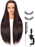 7CATS 28-30inch Brown Hair Mannequin for Hairstyle Practice Synthetic Long Hair Training Head Dummy Tail Comb nd Eyelash